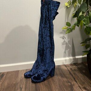 Thigh High Boots Blue Crushed Velvet Size 11 Carlos Santana | Everything MUST GO